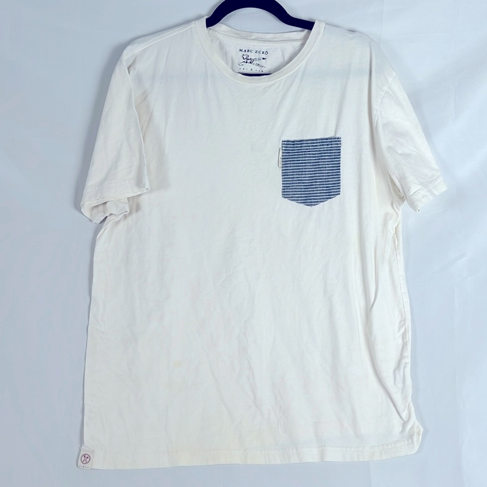 Marc Ecko Cut And Sew T-Shirt Men's X-Large White & Strip Blue Pocket
